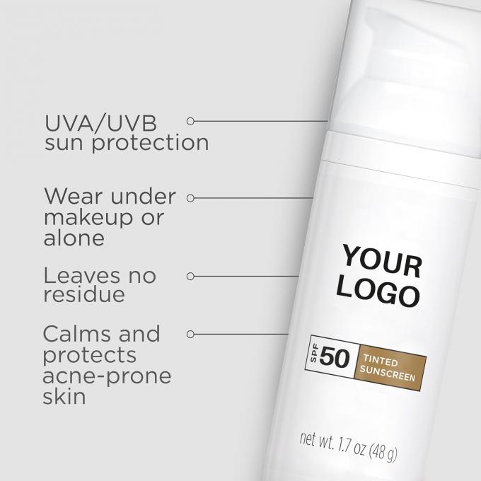 Unterstützen Sie Private Label Farbiges Gesichtssonnenschutzmittel SPF 50 mit Zinkoxid Titandioxid 1