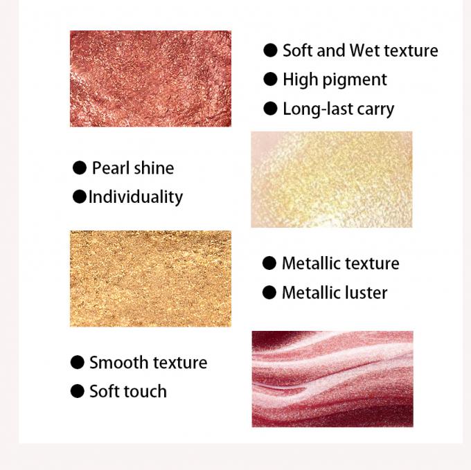 Glitzer Metallische gemischte Farbe Augenschatten Palette Elegante Satin Matte Mineralzutat 6